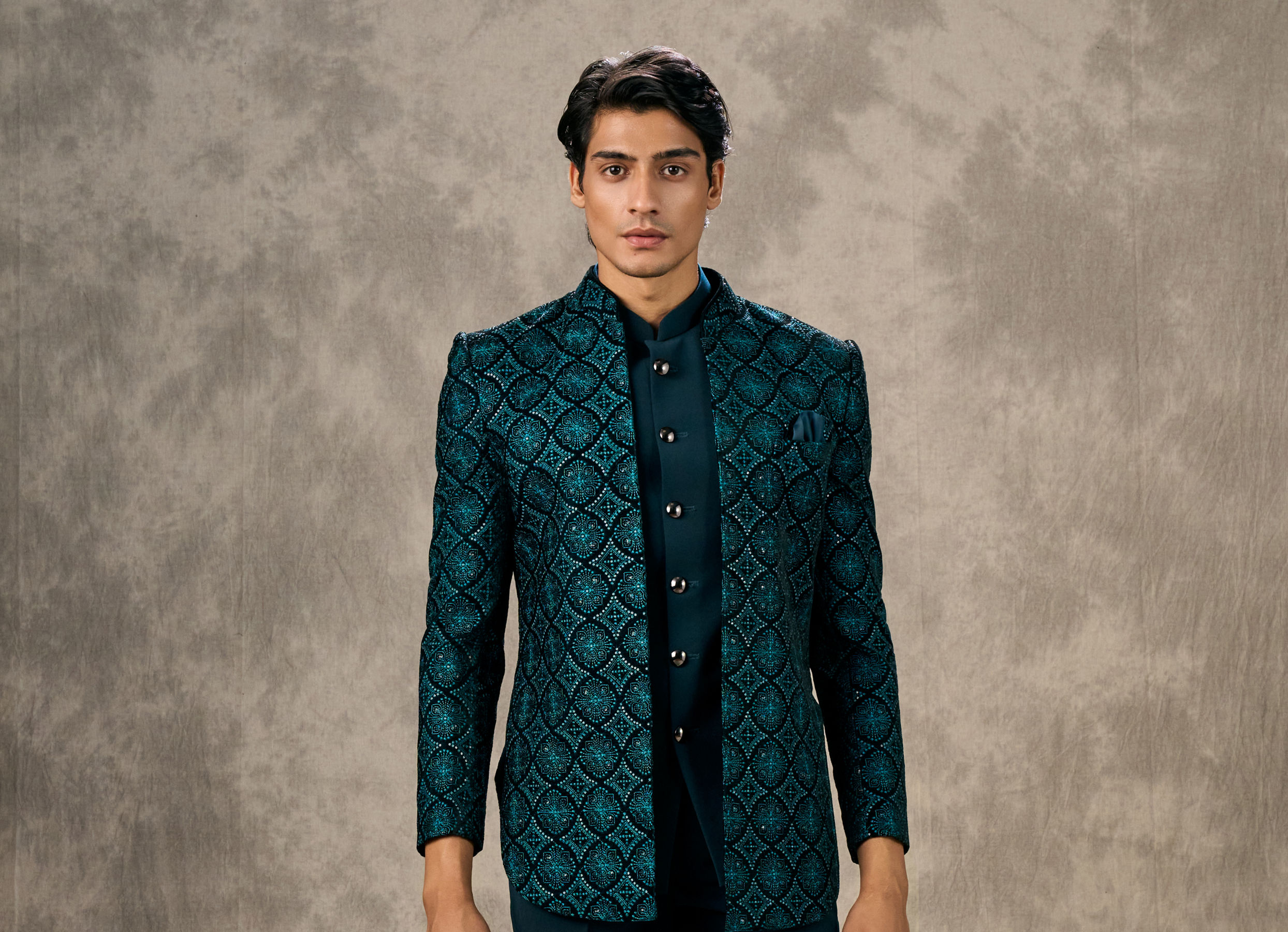 Twamev Men Turquoise Blue Extravaganza Indo Western