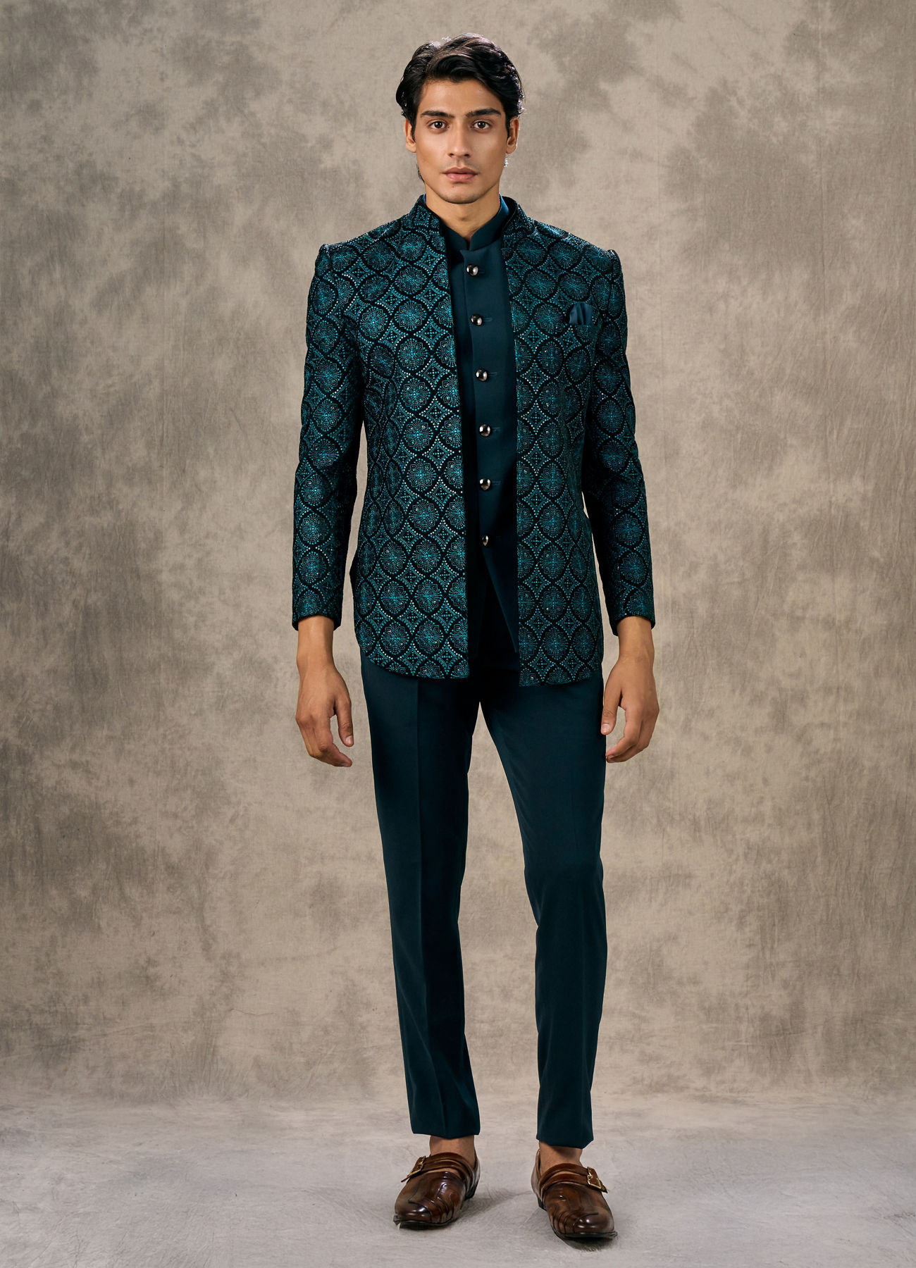 Twamev Men Turquoise Blue Extravaganza Indo Western