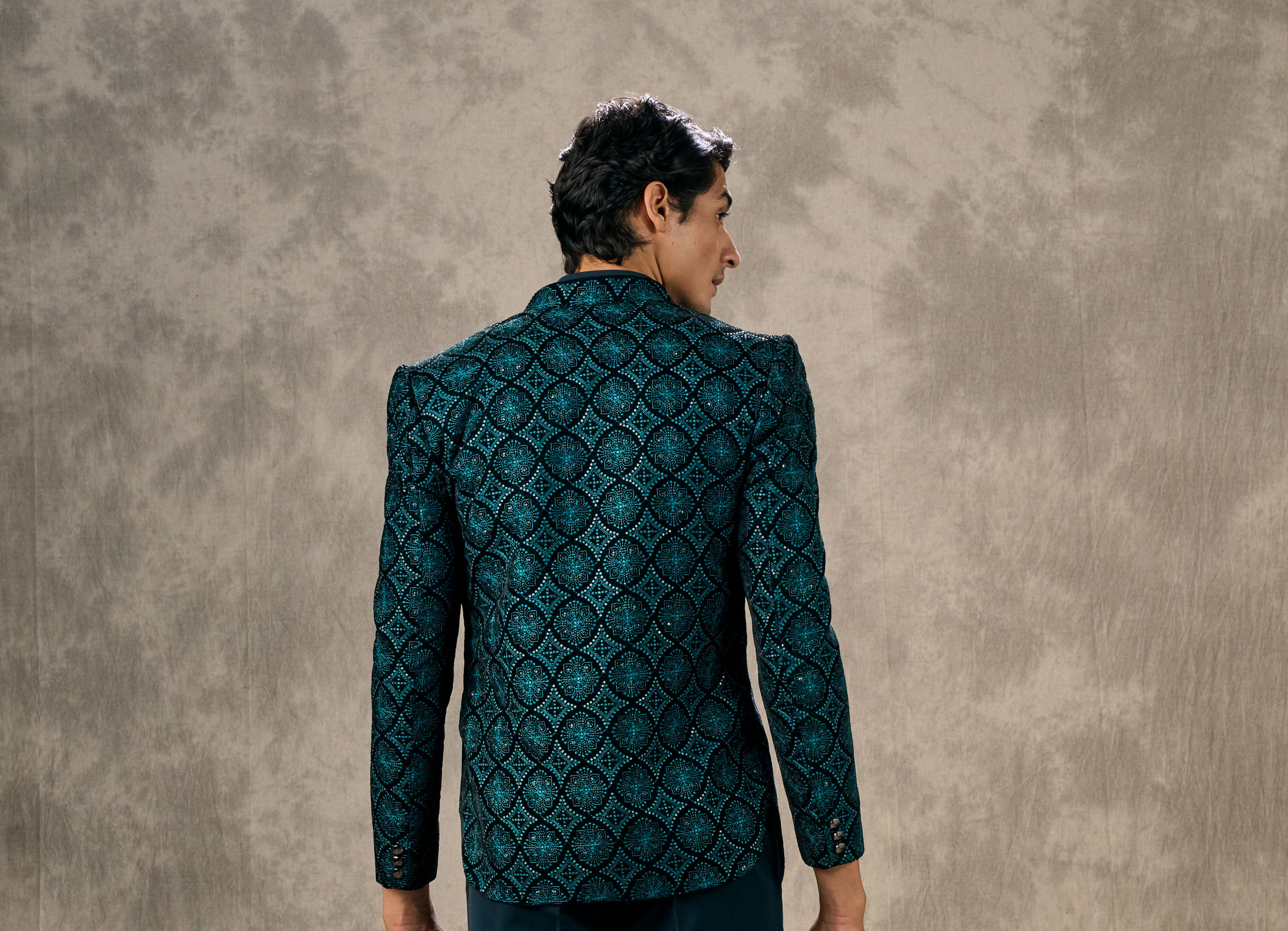 Twamev Men Turquoise Blue Extravaganza Indo Western