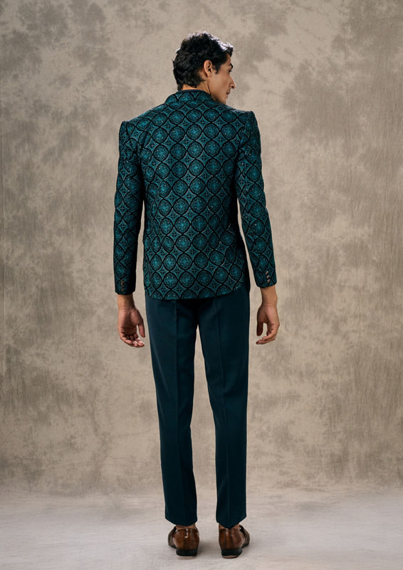 Twamev Men Turquoise Blue Extravaganza Indo Western