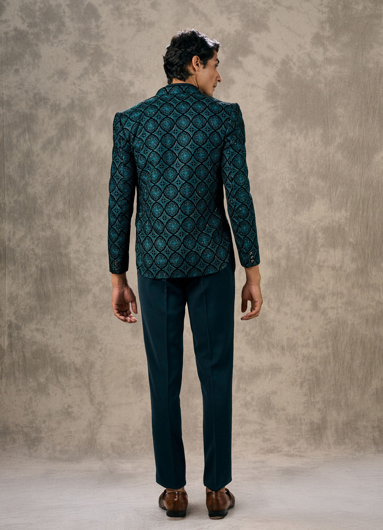 Twamev Men Turquoise Blue Extravaganza Indo Western