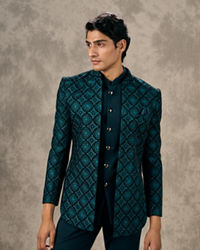 Twamev Men Turquoise Blue Extravaganza Indo Western