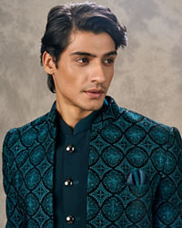 Twamev Men Turquoise Blue Extravaganza Indo Western