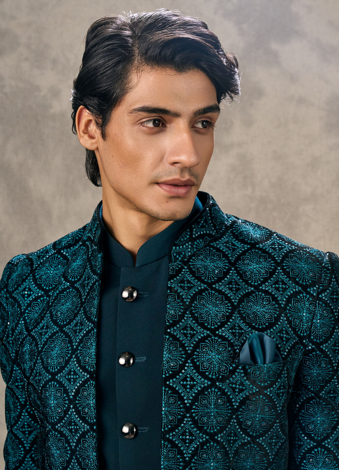 Twamev Men Turquoise Blue Extravaganza Indo Western