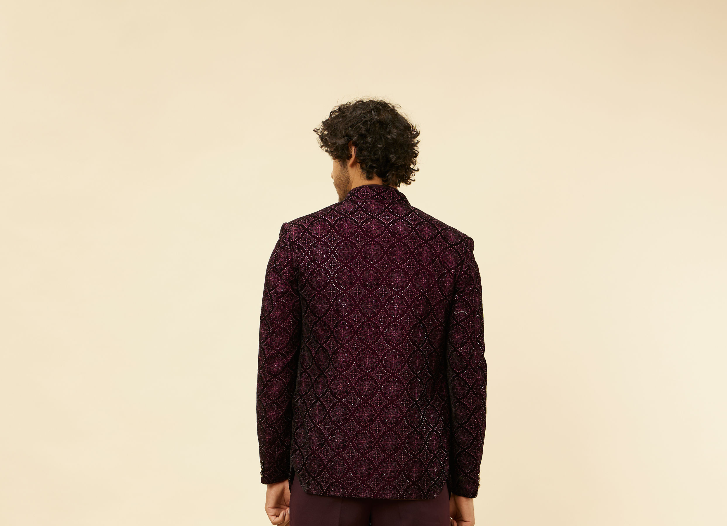 Twamev Men Wine Sequined Embroidery Indo Western