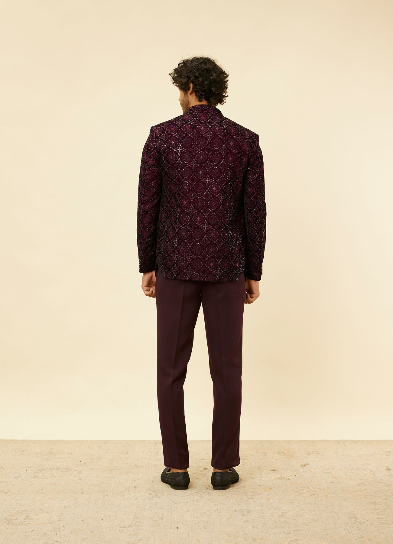 Twamev Men Wine Sequined Embroidery Indo Western