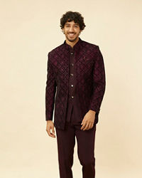Twamev Men Wine Sequined Embroidery Indo Western