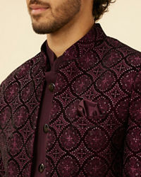 Twamev Men Wine Sequined Embroidery Indo Western