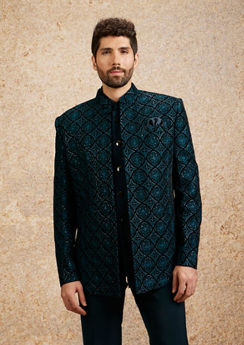 alt message - Twamev Men Turquoise Blue Extravaganza Indo Western image number 0