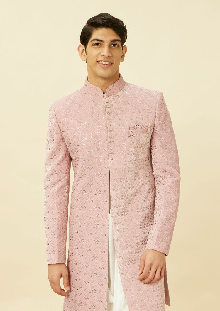 Twamev Men Lavender Embroidered Indo Western Set image number 0