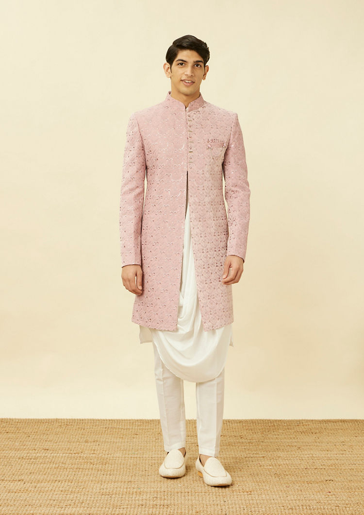 Twamev Men Lavender Embroidered Indo Western Set image number 3