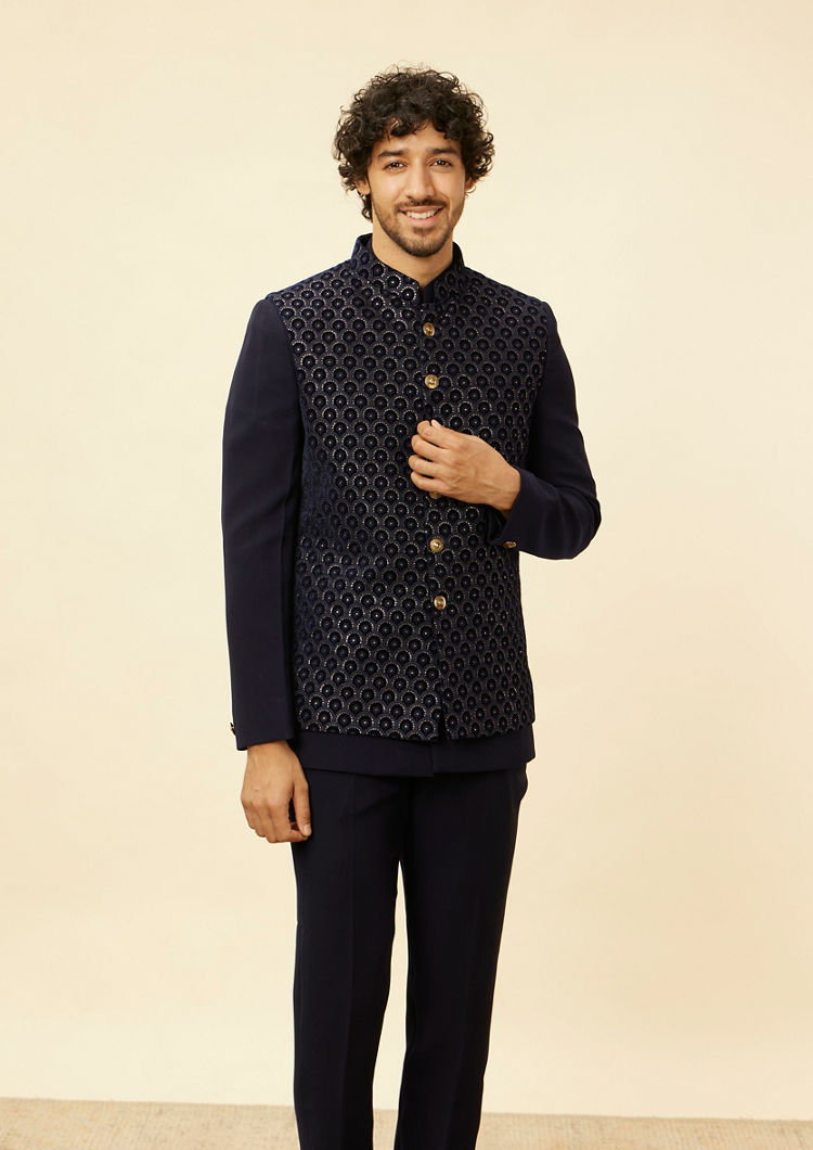 Twamev Men Glistening Blue Drama Indo Western