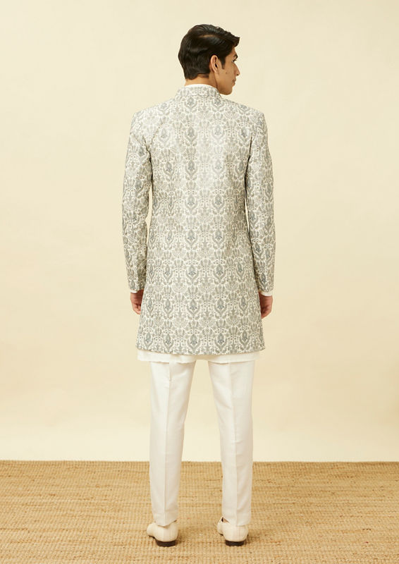 Twamev Men Light Grey Embroidered Indo Western Set