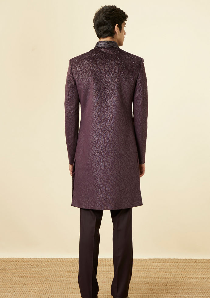 Twamev Men Wine Velvet Twilight Indo Western Set