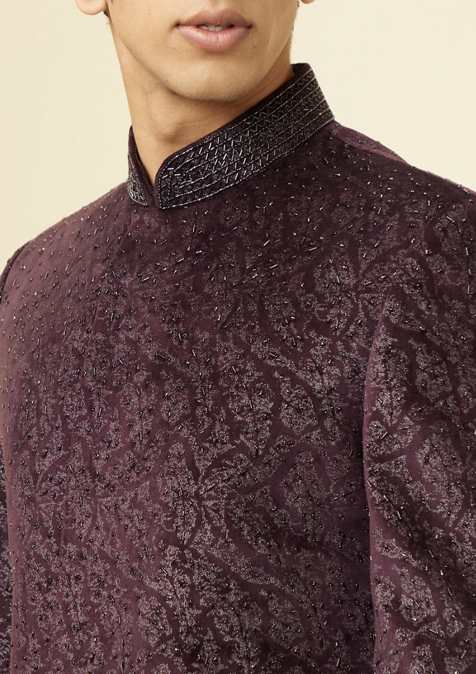 Twamev Men Wine Velvet Twilight Indo Western Set