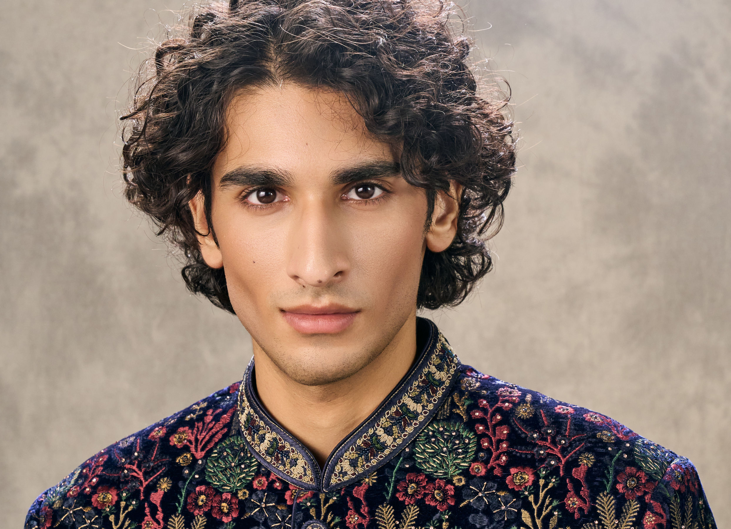 Twamev Men Royal Velvet Emblazoned Blue Indo Western