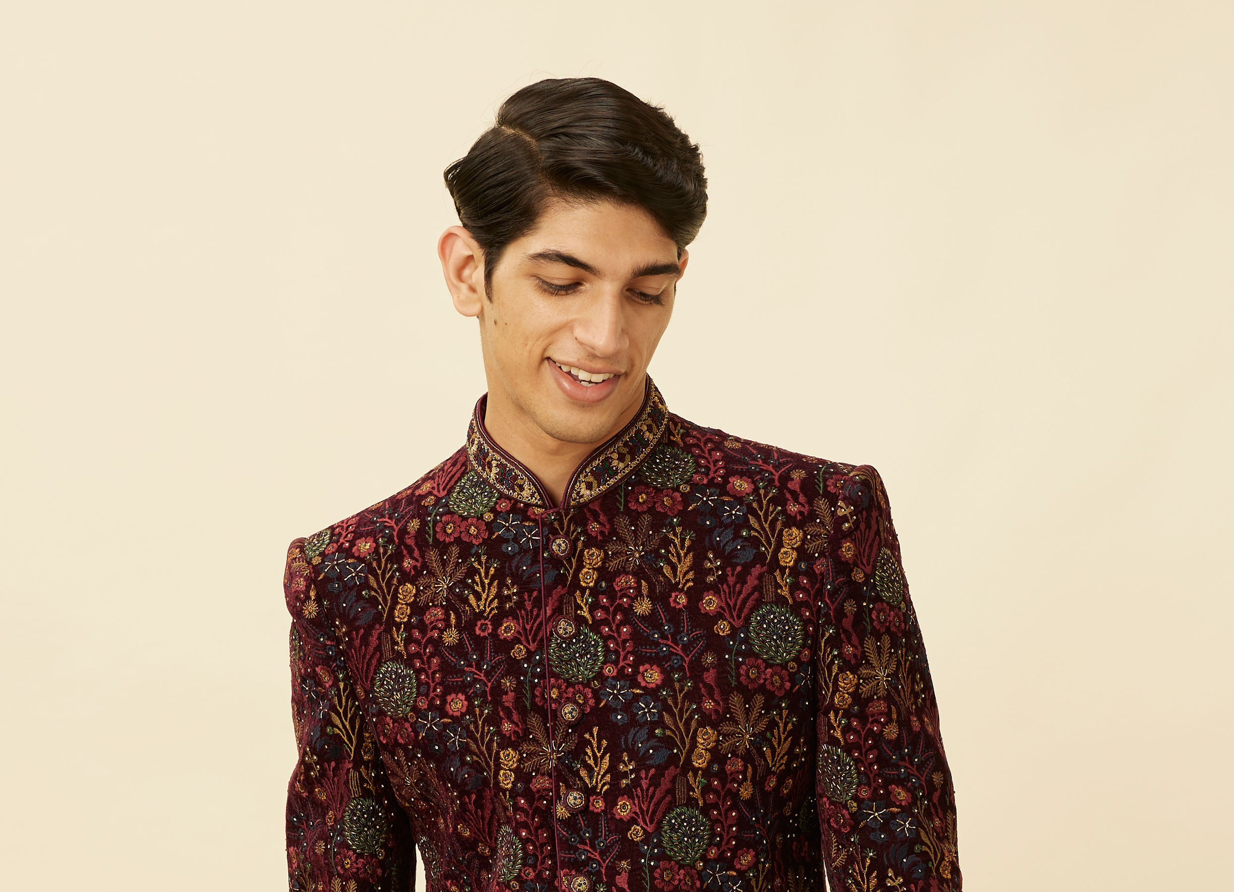 Twamev Men Regal Vine Blossom Indo Western Set