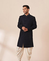 Twamev Men Dark Blue Sequins Embroidered Indo Western