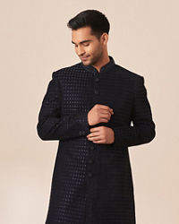 Twamev Men Dark Blue Sequins Embroidered Indo Western