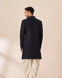 Twamev Men Dark Blue Sequins Embroidered Indo Western