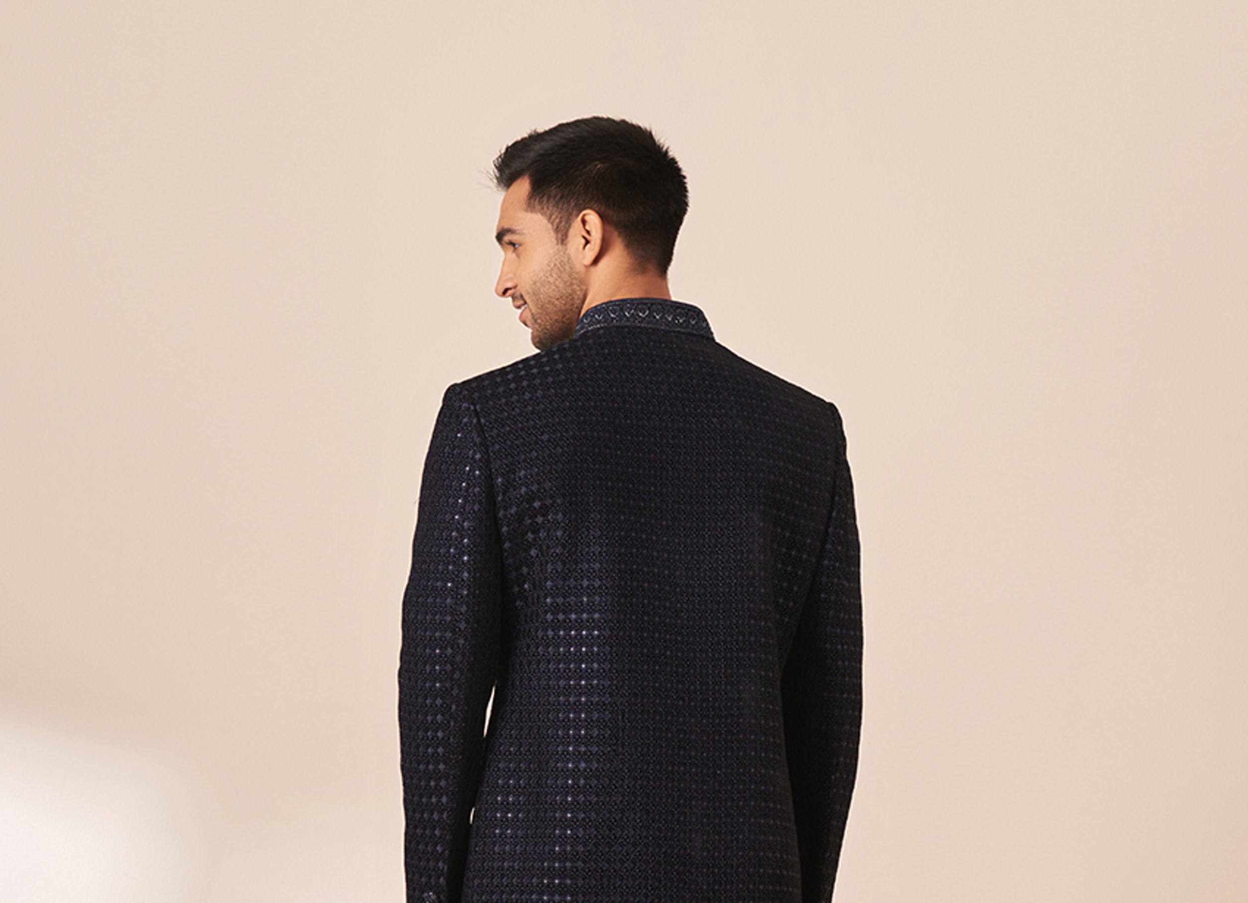 Twamev Men Dark Blue Sequins Embroidered Indo Western