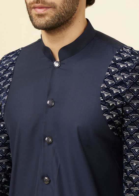 Twamev Men Dark Blue Extravaganza Indo Western Set