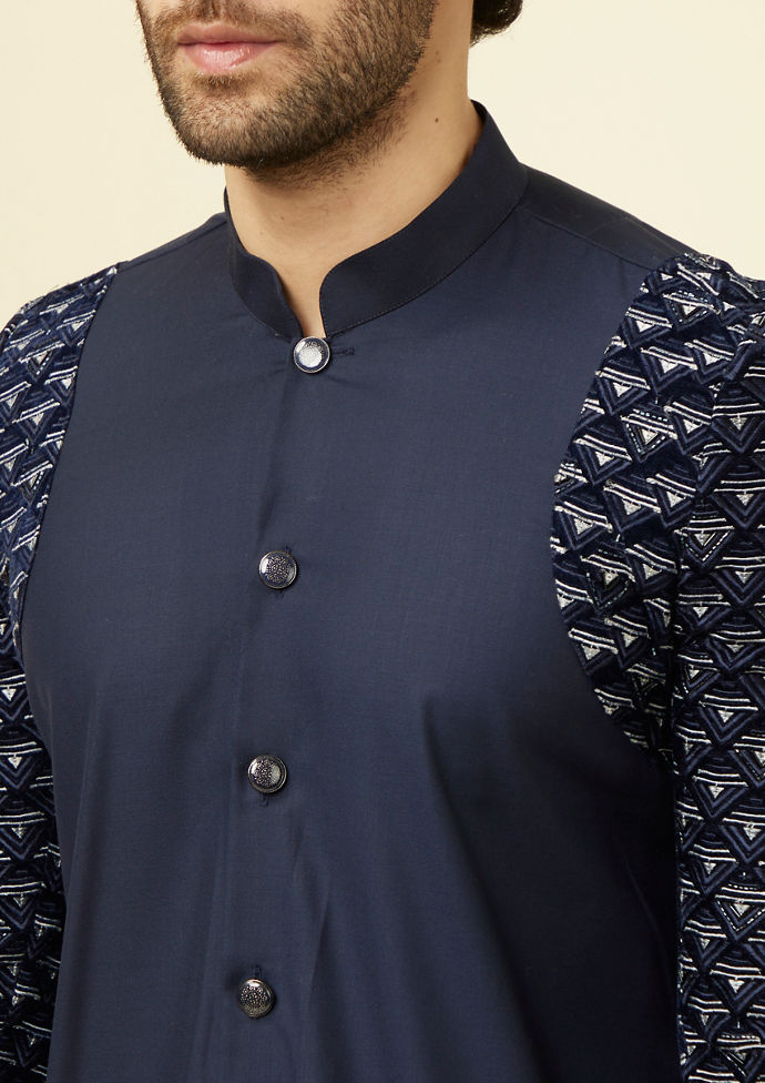 Twamev Men Dark Blue Extravaganza Indo Western Set