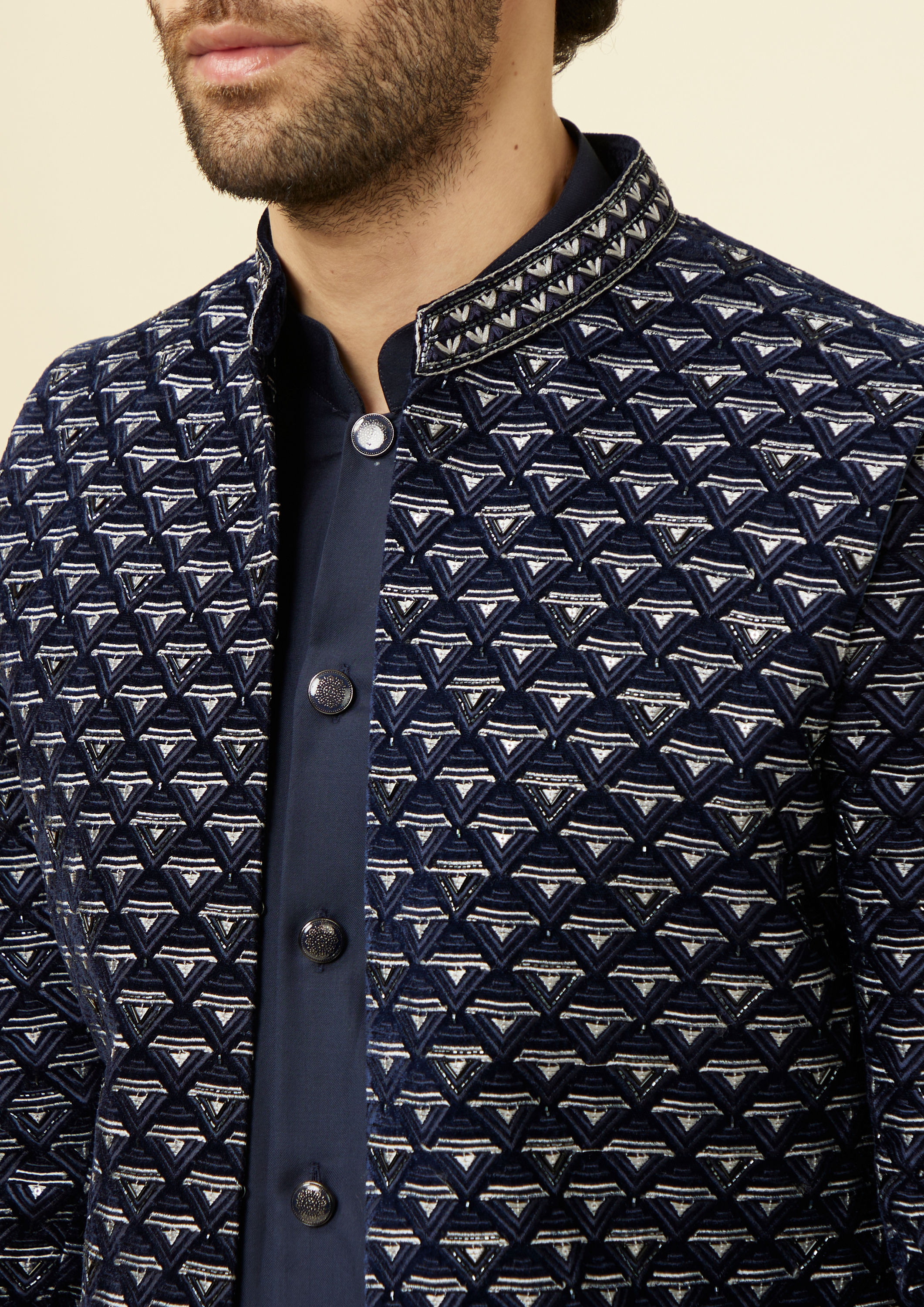 Twamev Men Dark Blue Extravaganza Indo Western Set