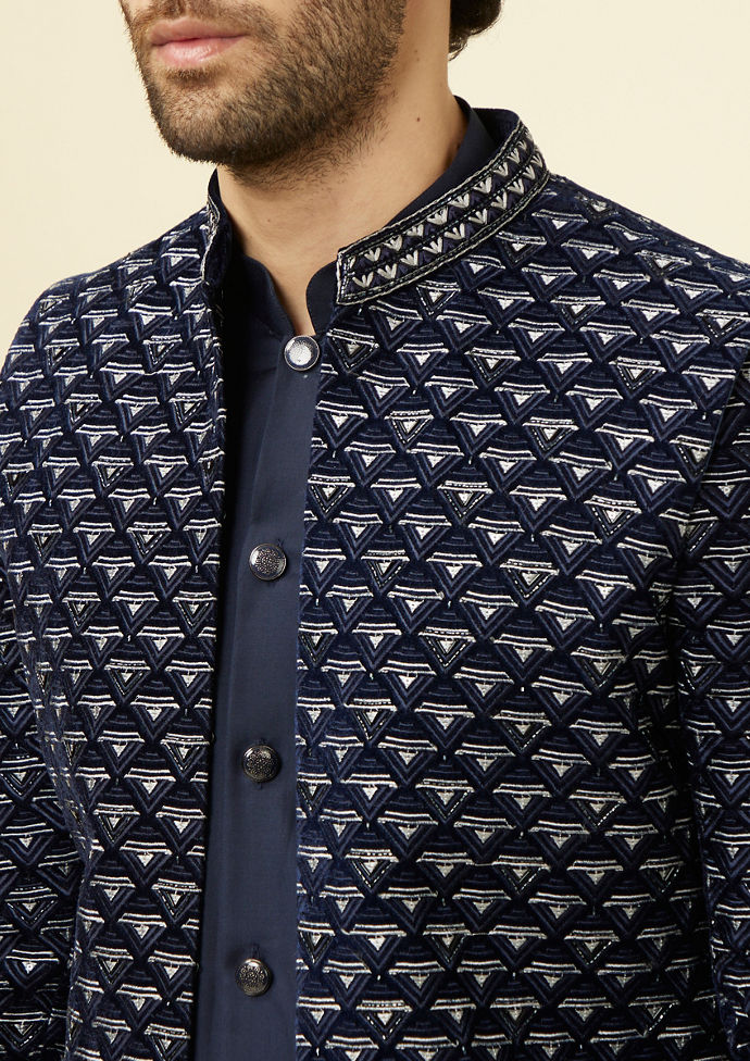 Twamev Men Dark Blue Extravaganza Indo Western Set