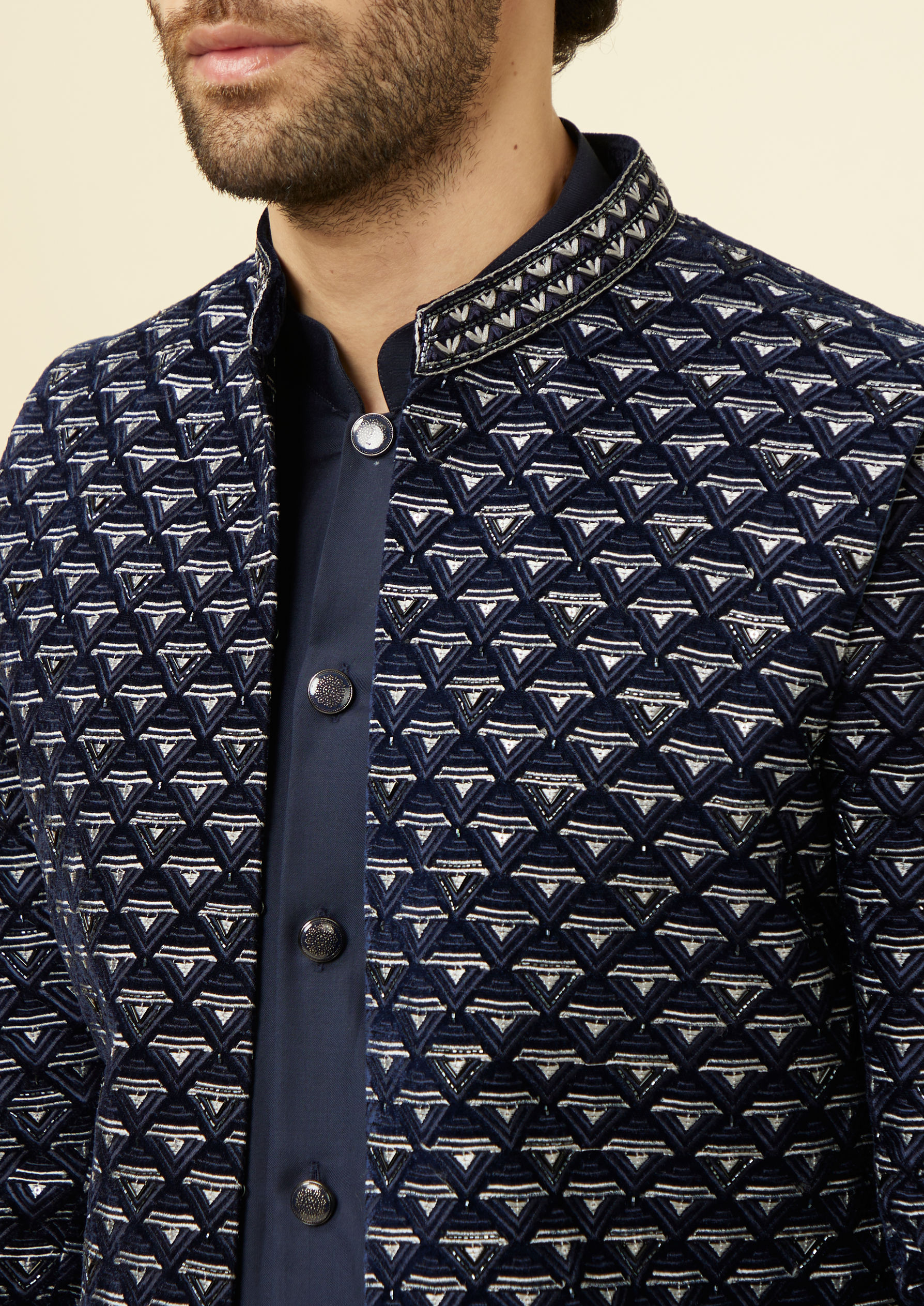Twamev Men Dark Blue Extravaganza Indo Western Set