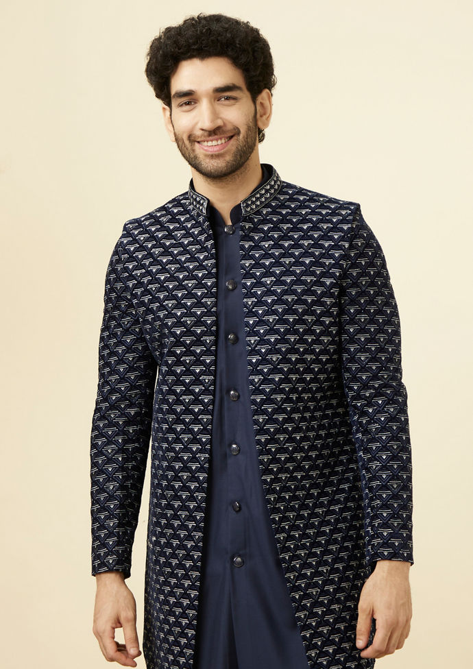 Twamev Men Dark Blue Extravaganza Indo Western Set