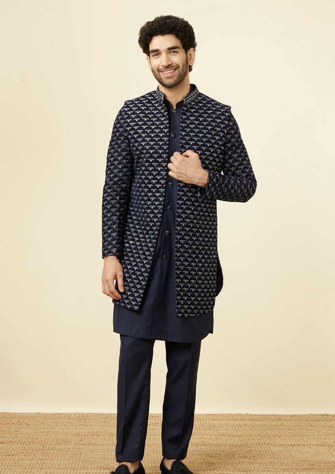 Twamev Men Dark Blue Extravaganza Indo Western Set