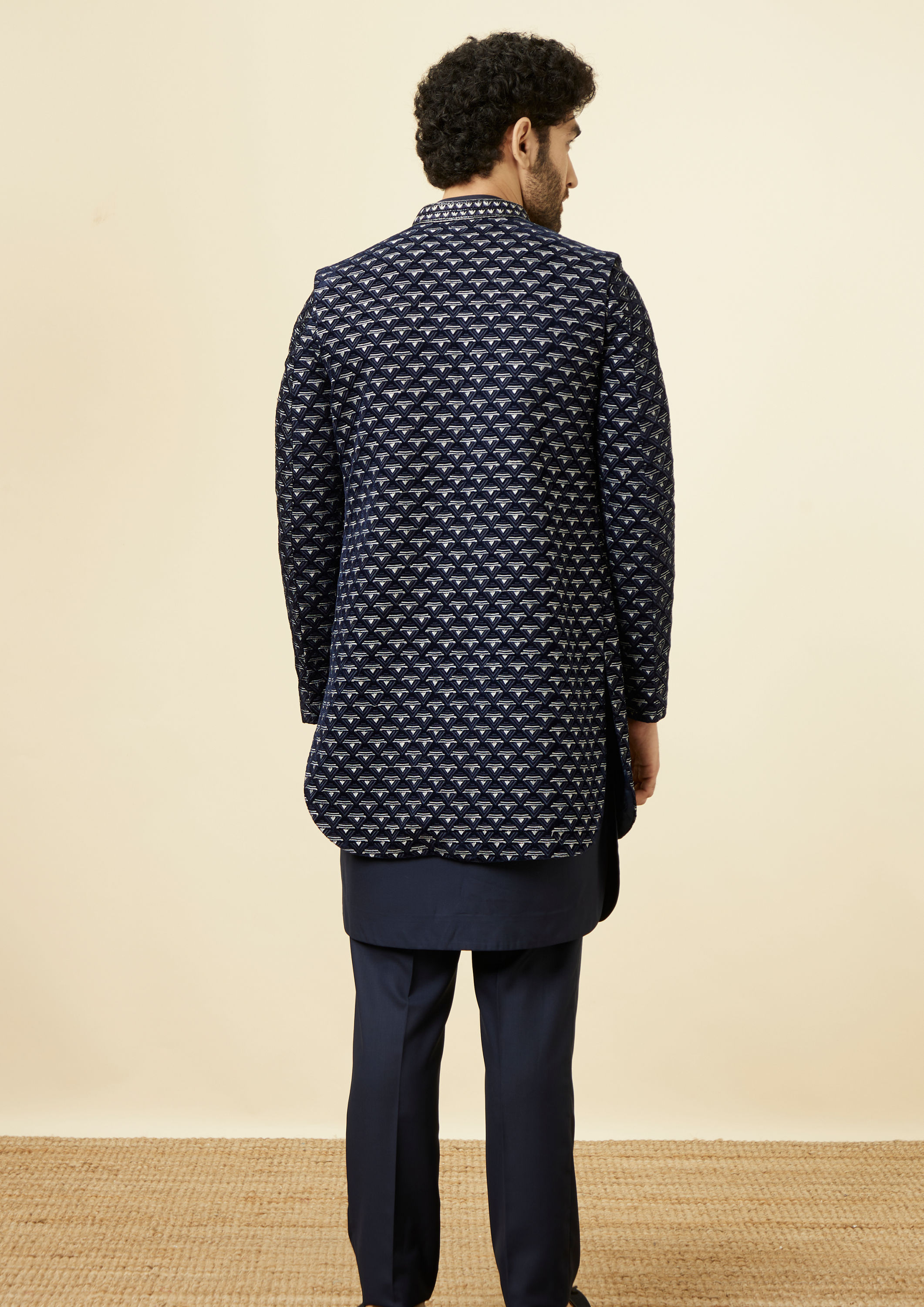 Twamev Men Dark Blue Extravaganza Indo Western Set