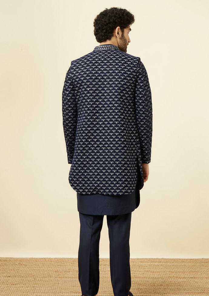 Twamev Men Dark Blue Extravaganza Indo Western Set