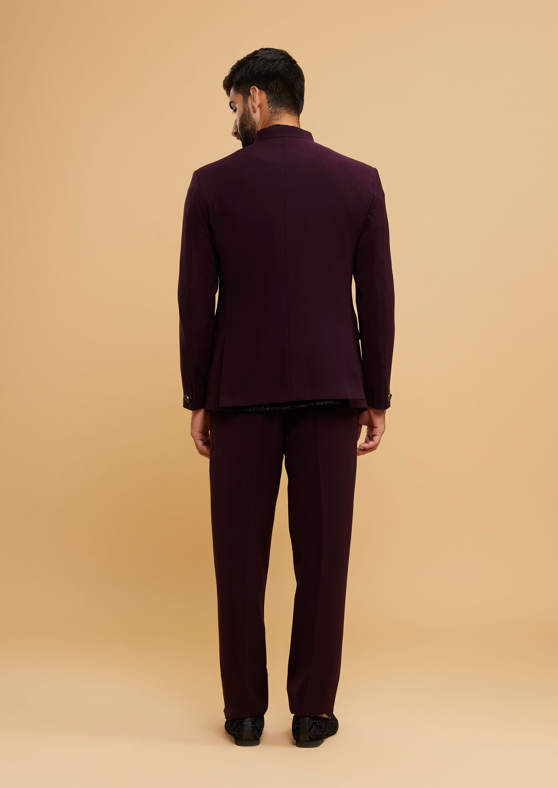 Twamev Men Velvety Wine Jodhpuri Set