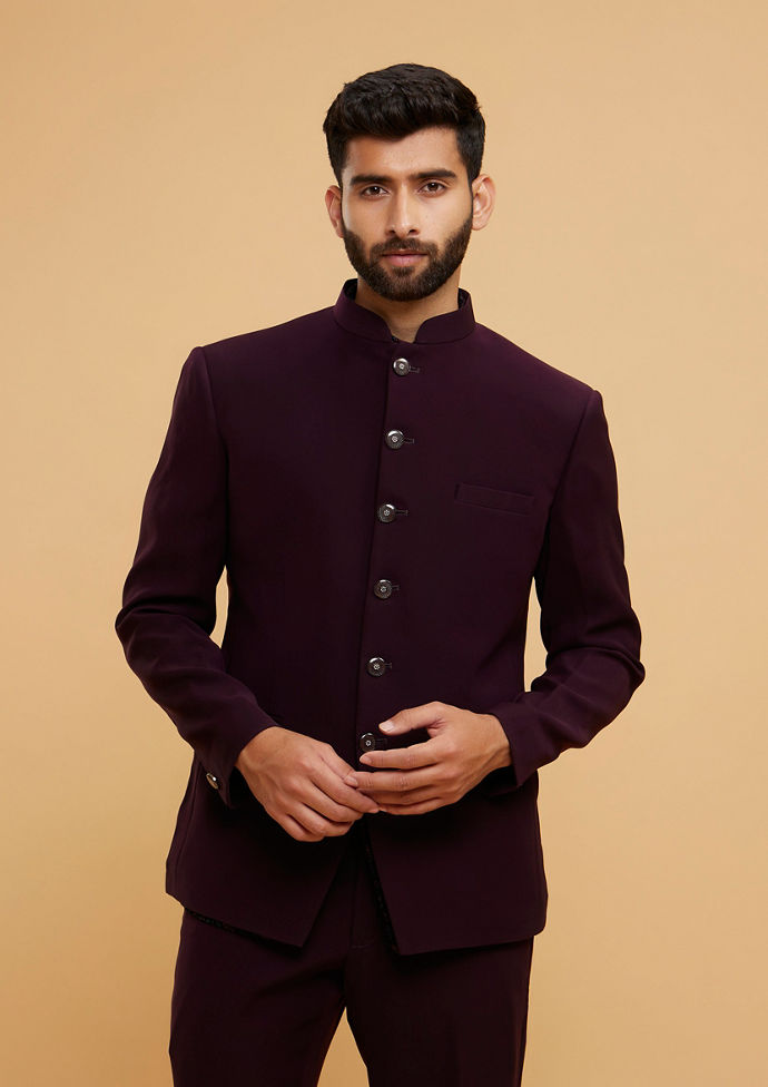 Twamev Men Velvety Wine Jodhpuri Set