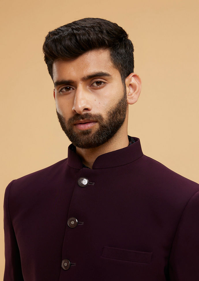 Twamev Men Velvety Wine Jodhpuri Set
