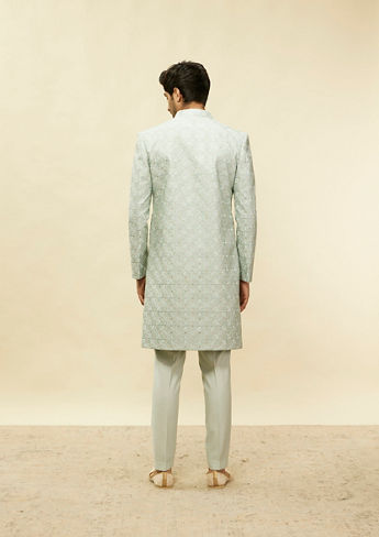 alt message - Twamev Men Light Blue Diamond Detailing Indo Western Set image number 3