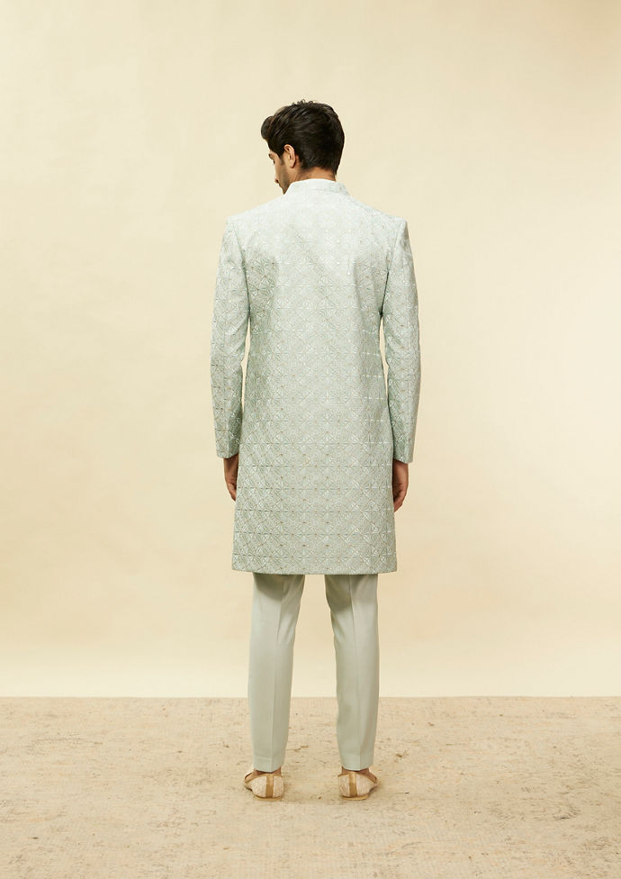 alt message - Twamev Men Light Blue Diamond Detailing Indo Western Set image number 3