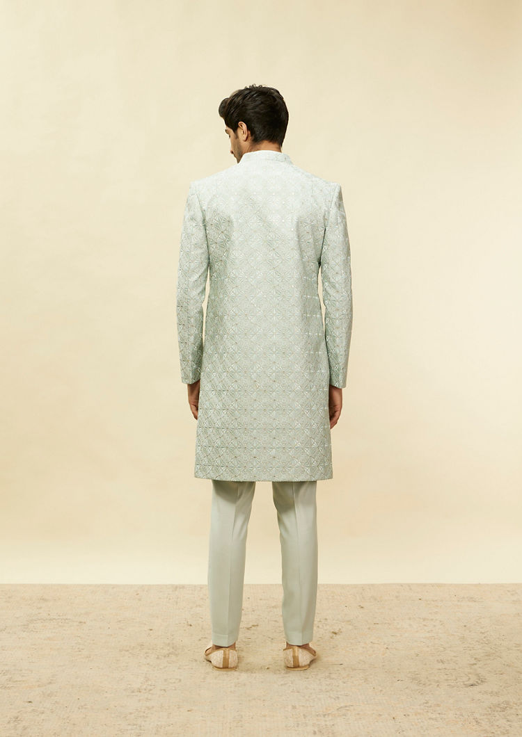 alt message - Twamev Men Light Blue Diamond Detailing Indo Western Set image number 3