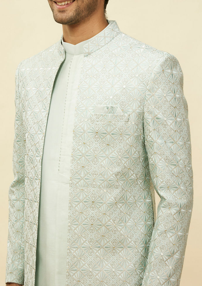 Twamev Men Light Blue Diamond Detailing Indo Western Set