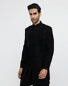 Midnight Black Bel Buti Embroidered Indo-Western Set with Stone Work