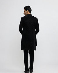 Twamev Men Midnight Black Bel Buti Embroidered Indo-Western Set with Stone Work