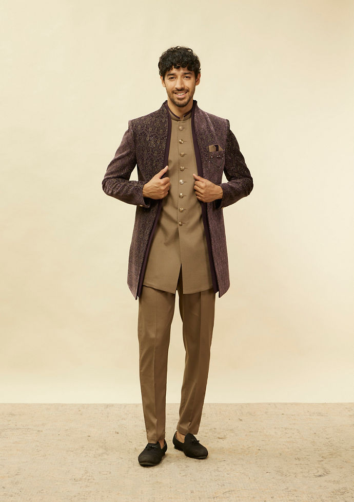 Twamev Men Imperial Purple Mughlai Velvet Set