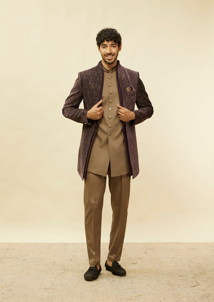 Twamev Men Imperial Purple Mughlai Velvet Set