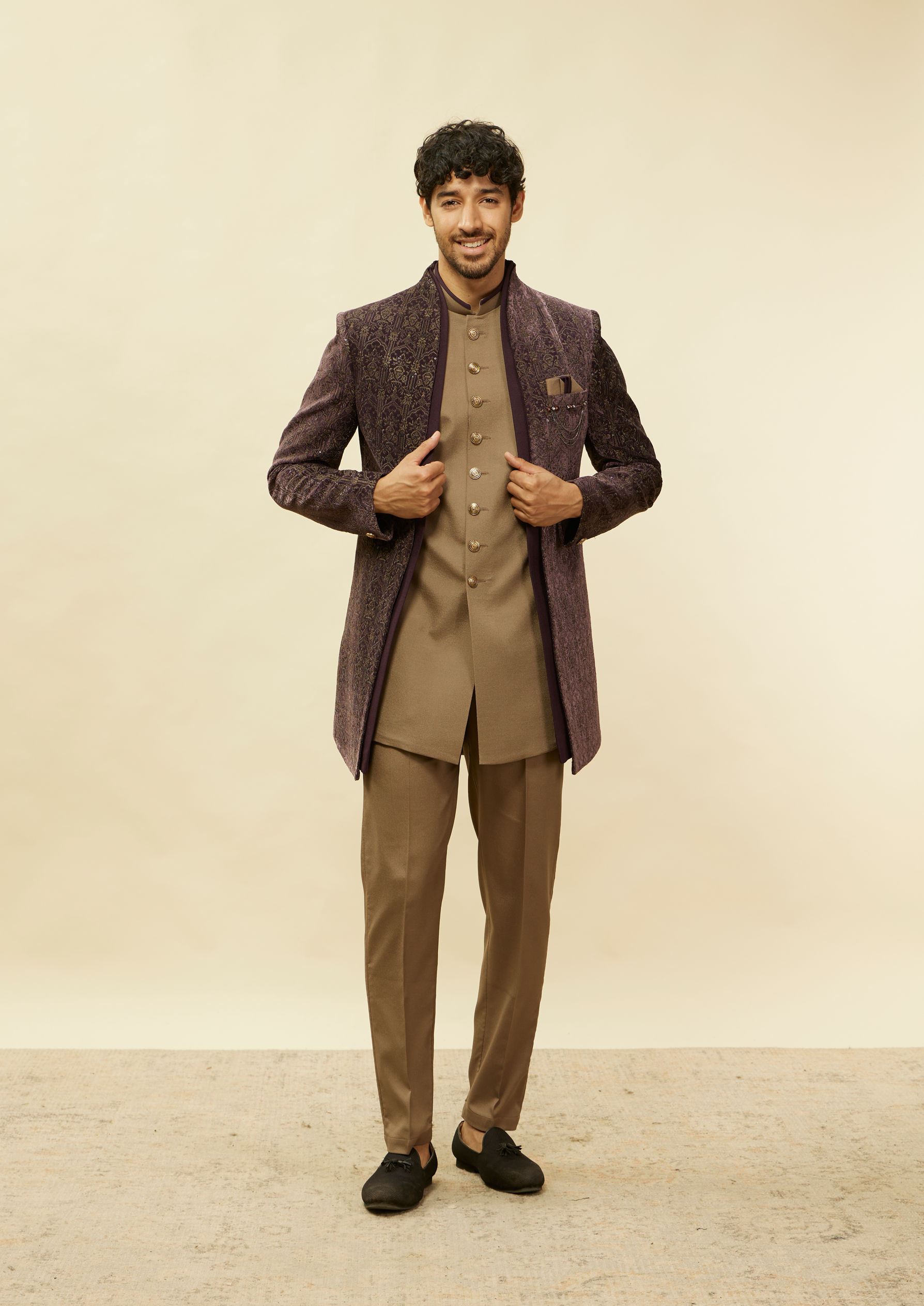 Twamev Men Imperial Purple Mughlai Velvet Set