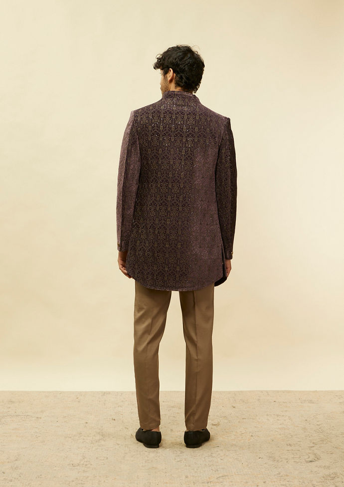 Twamev Men Imperial Purple Mughlai Velvet Set