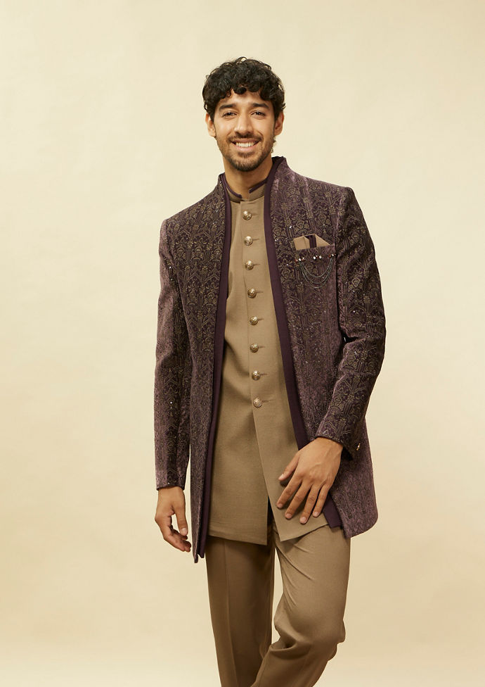 Twamev Men Imperial Purple Mughlai Velvet Set