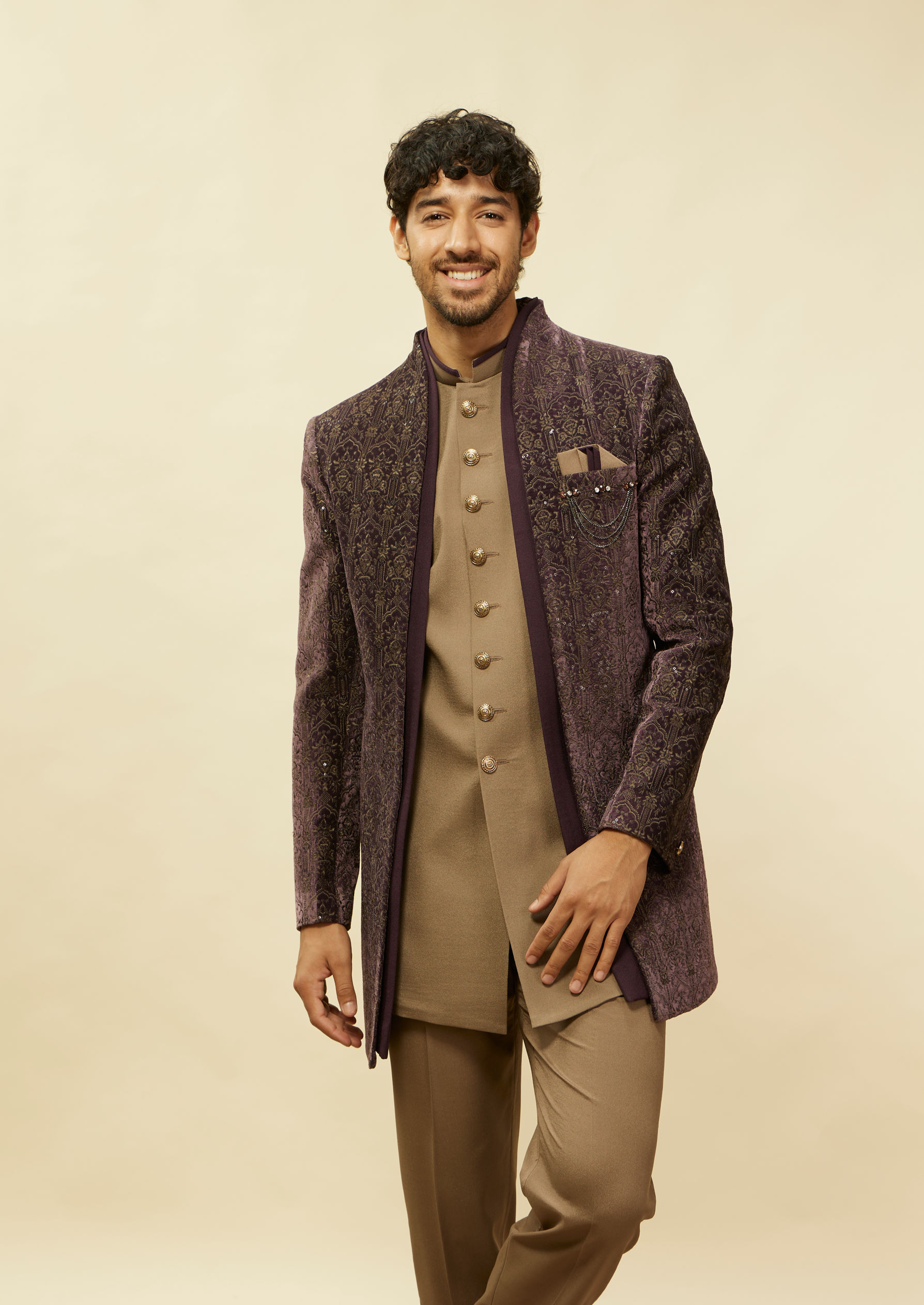 Twamev Men Imperial Purple Mughlai Velvet Set