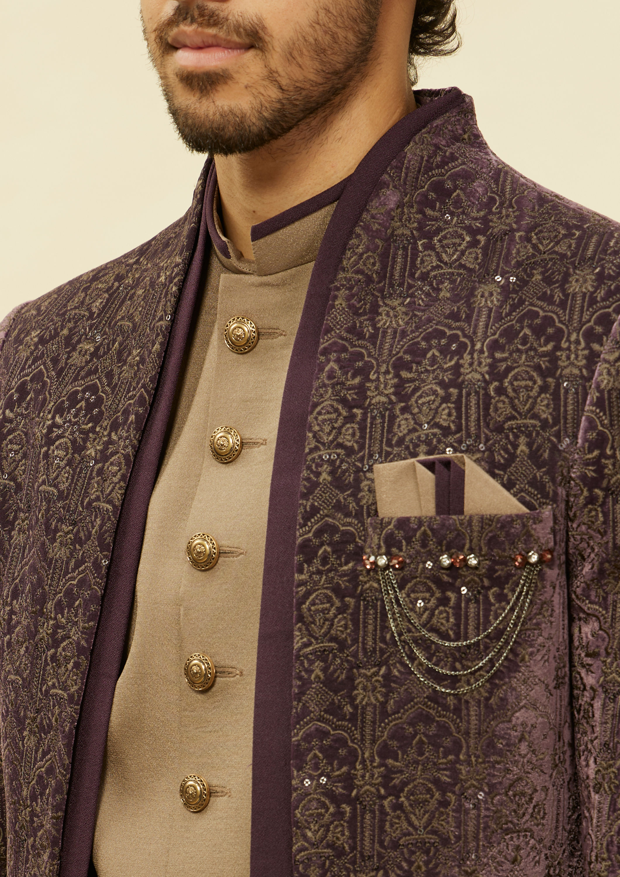 Twamev Men Imperial Purple Mughlai Velvet Set
